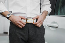 Load image into Gallery viewer, anson belt & buckle style on man black pants match white shirts