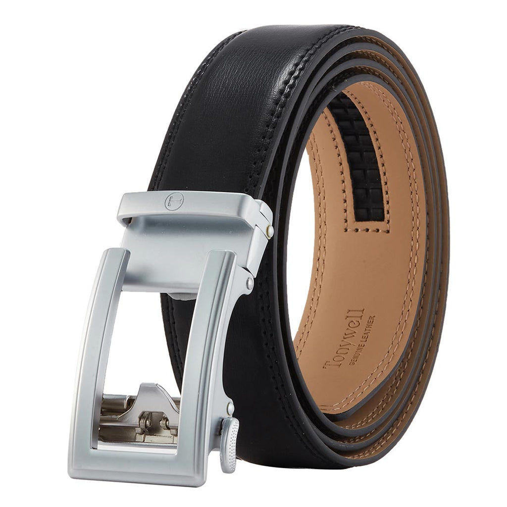 black belt silver buckle men dress ratchet