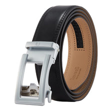 Load image into Gallery viewer, black belt silver buckle men dress ratchet