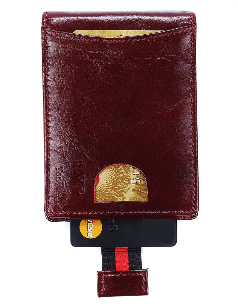 Tonywell Mens Front Pocket Wallet RFID Blocking Bifold Slim Genuine Leather Wallet for Men Money Clip with smart pull-strap