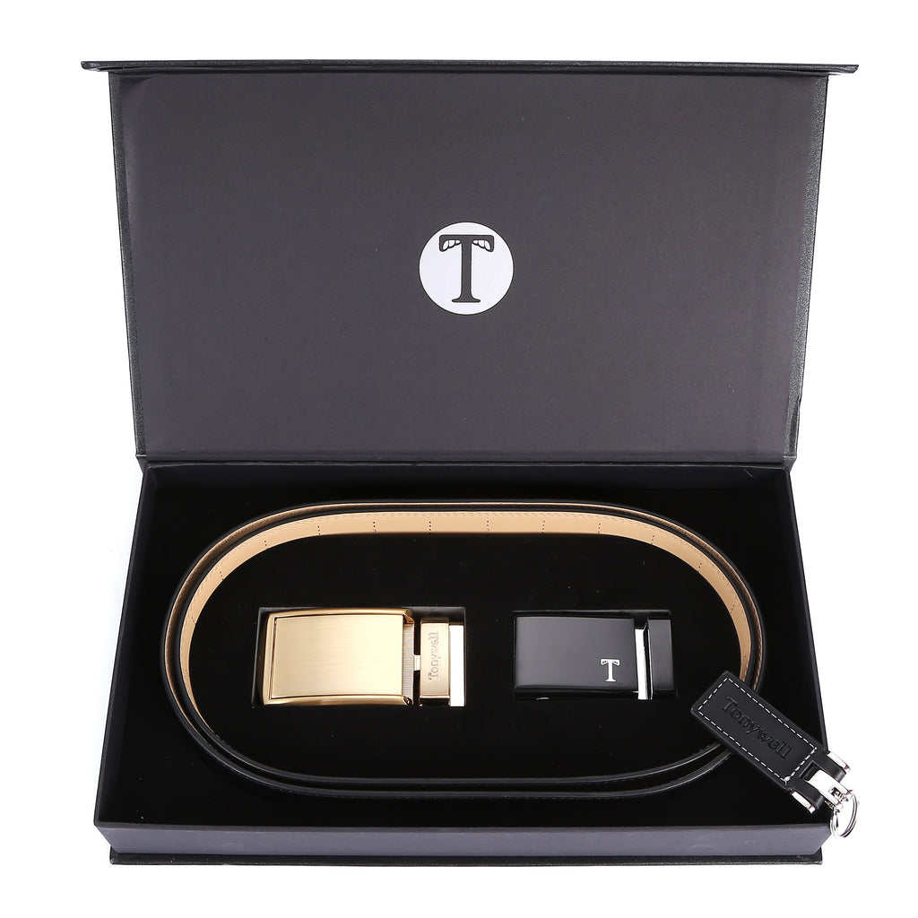 Tonywell Mens Leather Ratchet Belt 35mm Belt with Distinctive Buckle Gift Box Sets