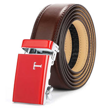 Load image into Gallery viewer, Brown belt men red buckle