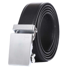 Load image into Gallery viewer, mens black belt silver buckle