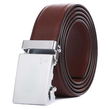 Load image into Gallery viewer, mens brown belt silver buckle