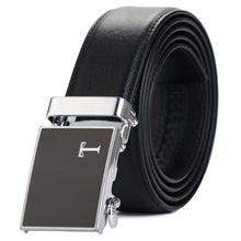 Load image into Gallery viewer, mens black belt brown buckle