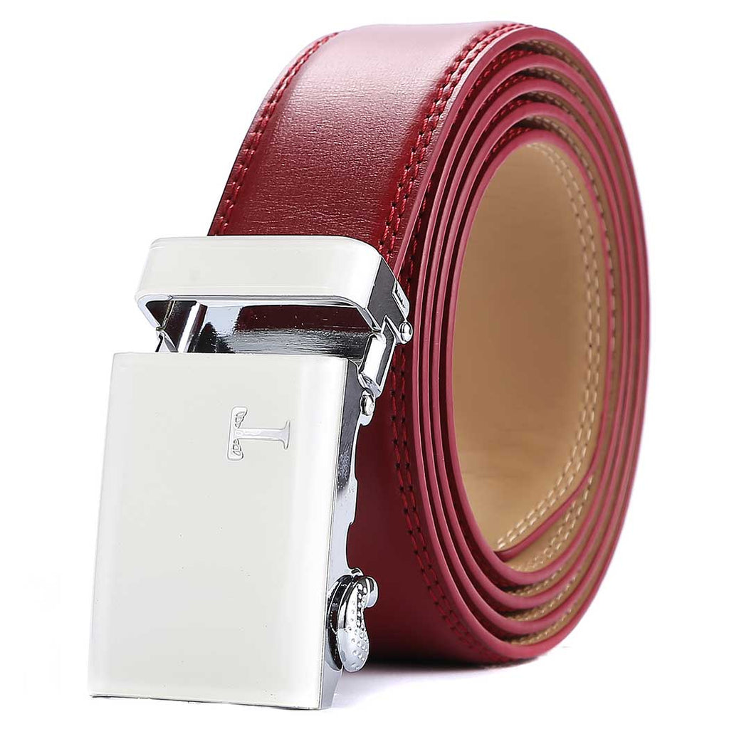 mens red belt white buckle