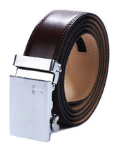 Load image into Gallery viewer, brown belt men silver buckle