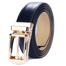 Load image into Gallery viewer, blue leather belt mens gold buckle