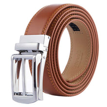 Load image into Gallery viewer, brown leather belt for men silver buckle