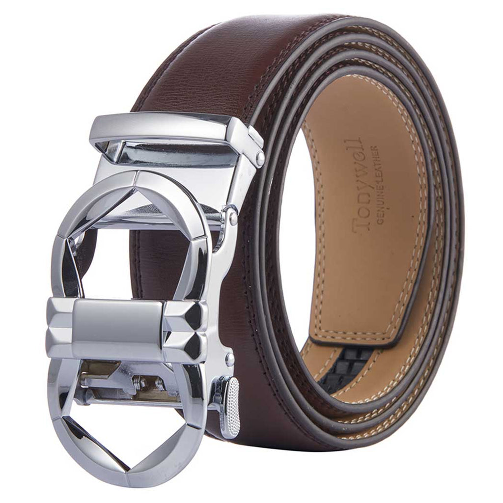 brown belt men silver buckle