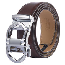 Load image into Gallery viewer, brown belt men silver buckle