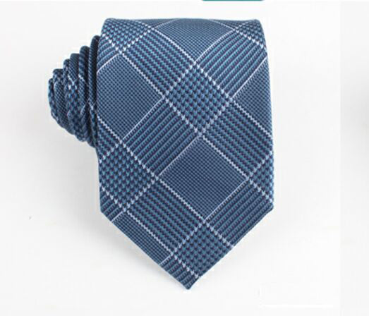 Blue Silk Neck Ties for Men 3 3/8" Classic Grid Design Pattern Formal Ties Gift Box