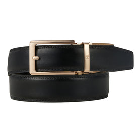 Mens Stylish Black Belt Gold Square Buckle 35mm