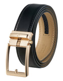 Mens Stylish Black Belt Gold Square Buckle 35mm