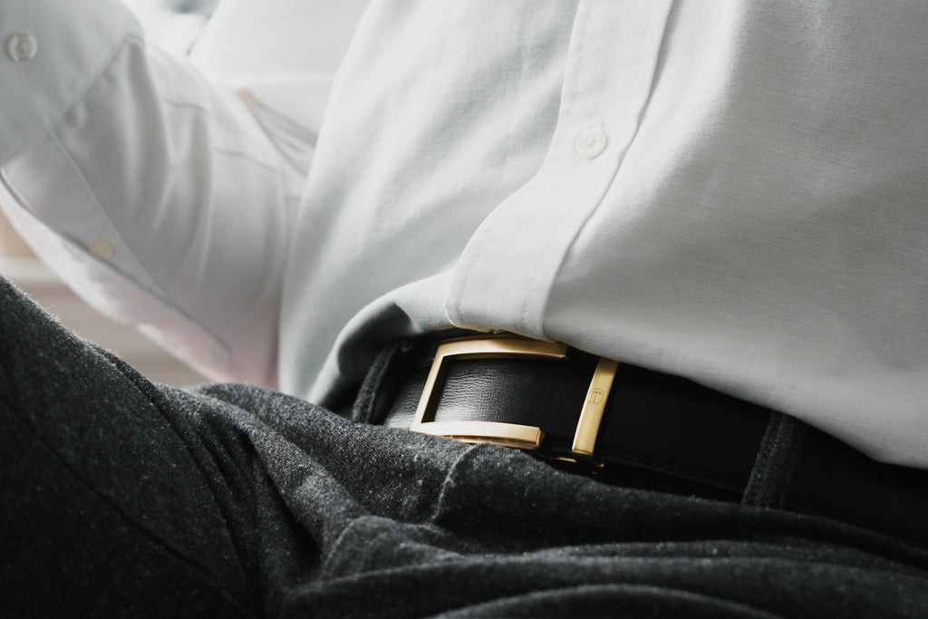black belt men leather adjustable ratchet dress pants