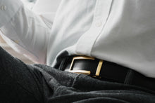 Load image into Gallery viewer, black belt men leather adjustable ratchet dress pants