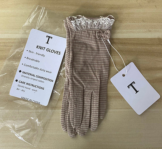 T Women's Knit Gloves Brown Striped  – Lightweight