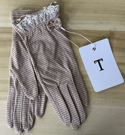T Women's Knit Gloves Brown Striped  – Lightweight