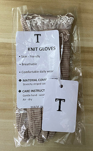 T Women's Knit Gloves Brown Striped  – Lightweight