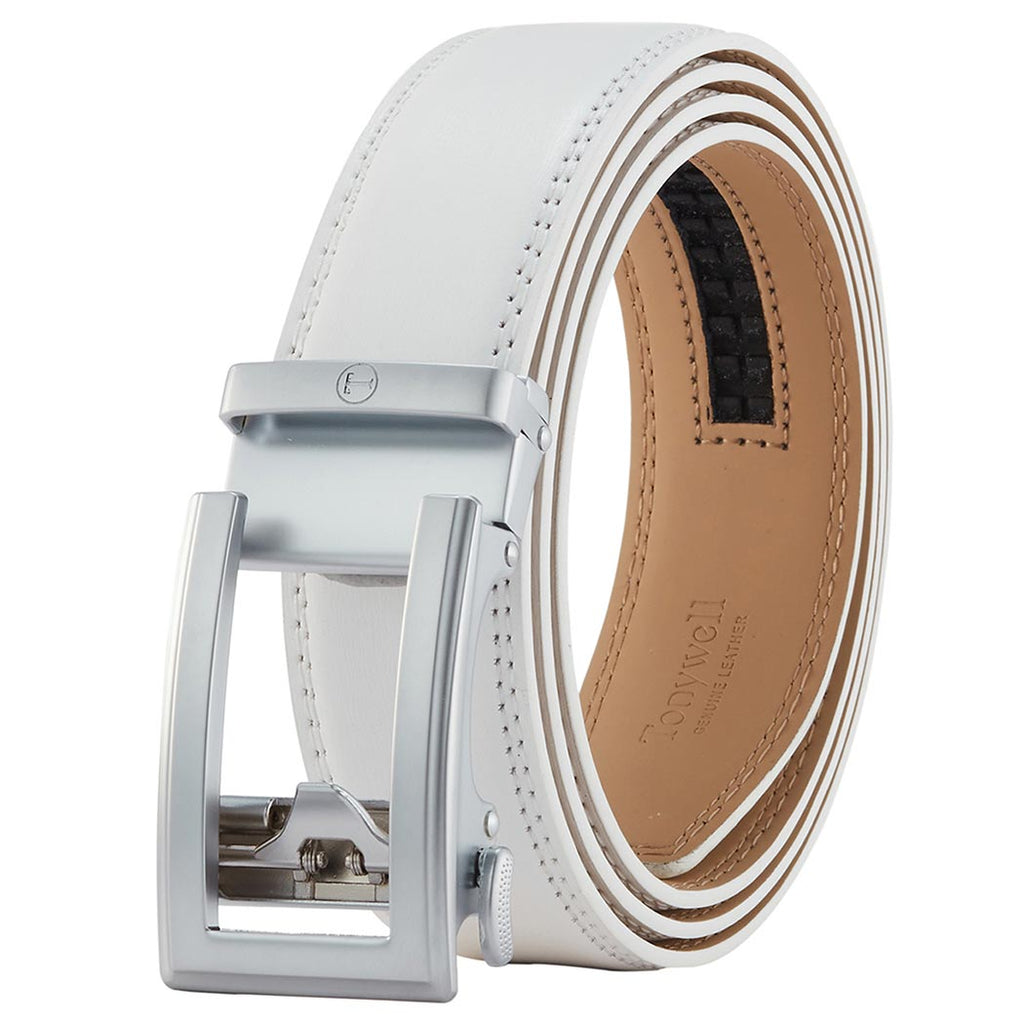 High Quality White Genuine Leather Mens Belts Gold Automatic