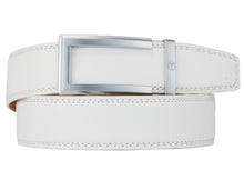 Load image into Gallery viewer, silver buckle white belt for men ratchet belt