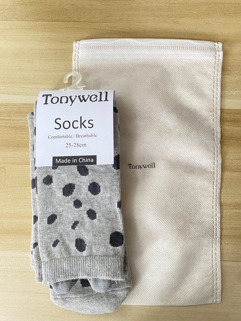 Tonywell Gray & Black Polka Dot Mid‑Calf Socks