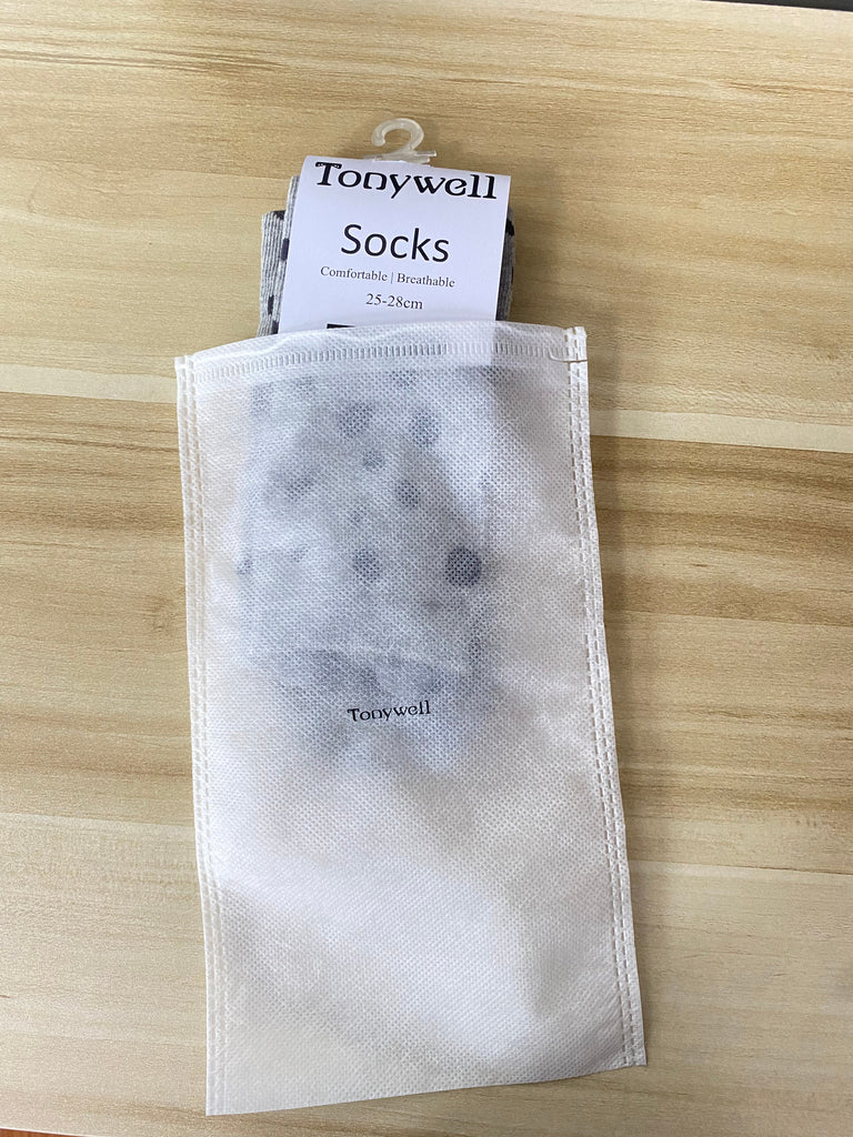 Tonywell Gray & Black Polka Dot Mid‑Calf Socks