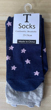 Load image into Gallery viewer, T Cute Crew Socks for Women  – Cosmic Print with Cat Ears