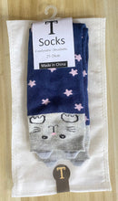 Load image into Gallery viewer, T Cute Crew Socks for Women  – Cosmic Print with Cat Ears