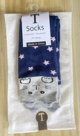 T Cute Crew Socks for Women  – Cosmic Print with Cat Ears