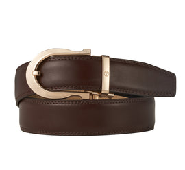 Mens Stylish Brown Belt Gold Buckle 35mm