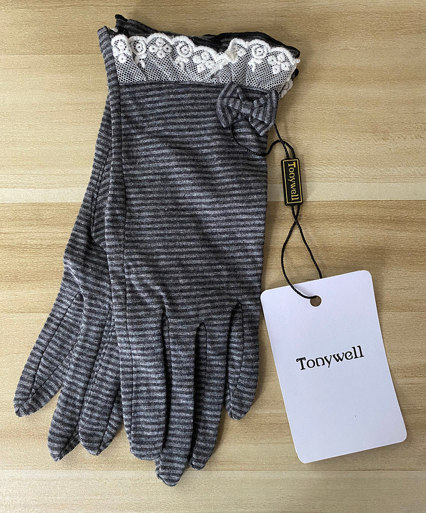 Tonywell Women’s Striped Lace-Trim Gloves