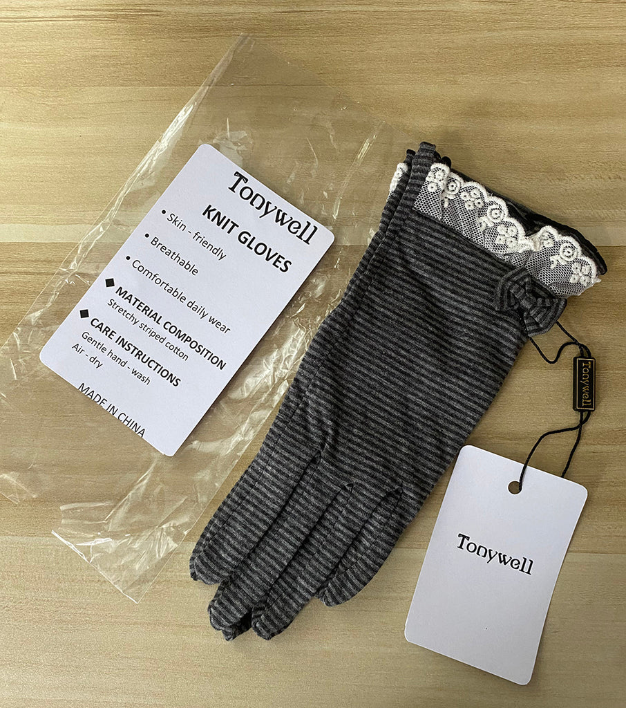 Tonywell Women’s Striped Lace-Trim Gloves
