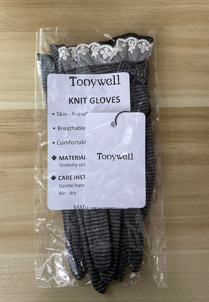 Tonywell Women’s Striped Lace-Trim Gloves