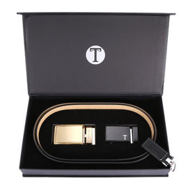 Tonywell Mens Leather Ratchet Belt 35mm Belt with Distinctive Buckle Gift Box Sets
