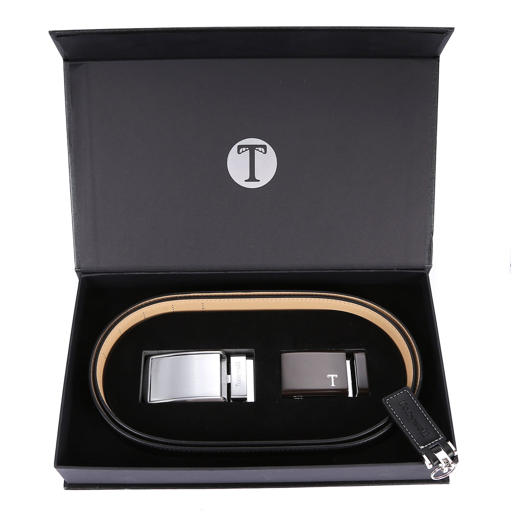 Tonywell Mens Leather Ratchet Belt 35mm Belt with Distinctive Buckle Gift Box Sets