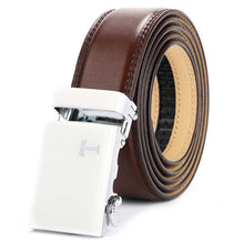 Load image into Gallery viewer, mens brown belt white buckle