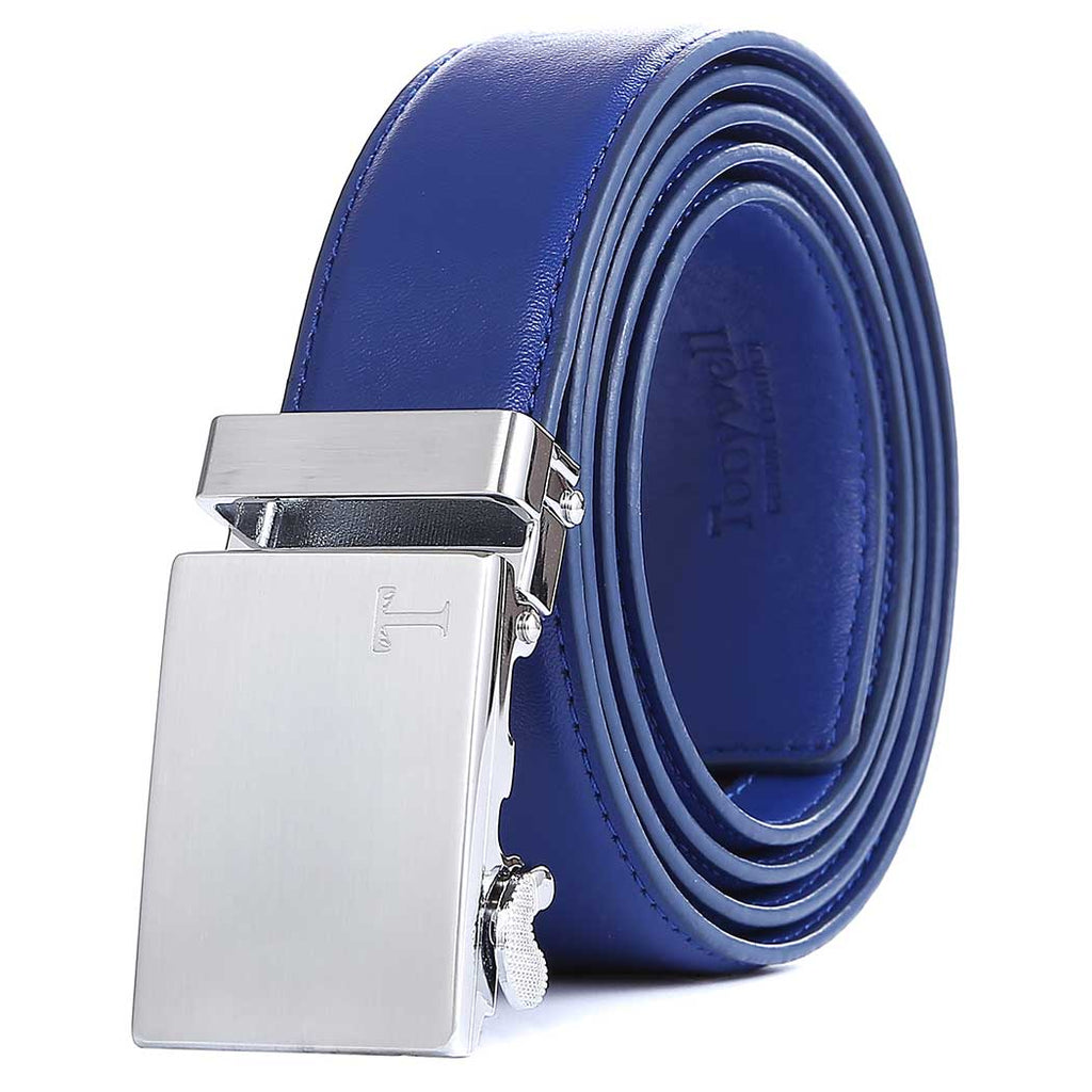 blue leather belt mens silver buckle