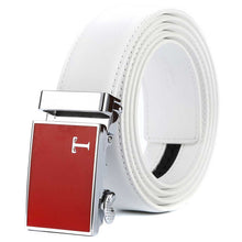 Load image into Gallery viewer, mens white belt red buckle