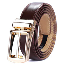 Load image into Gallery viewer, brown mens belt gold buckle