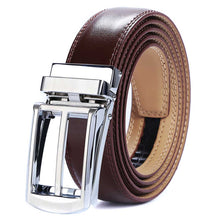 Load image into Gallery viewer, brown mens belt silver buckle