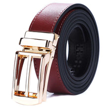 Load image into Gallery viewer, mens wine red belt gold buckle