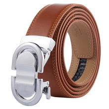 Load image into Gallery viewer, mens brown belt silver buckle