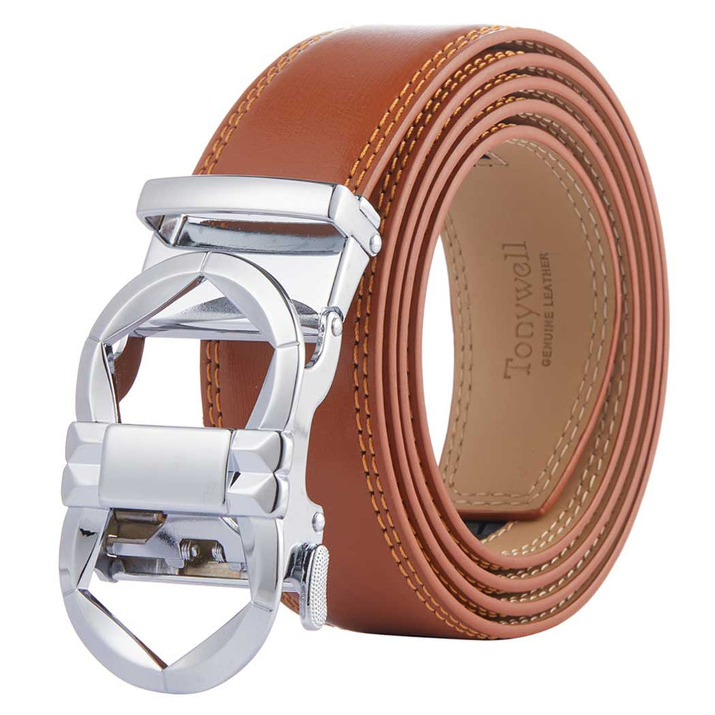 brown leather belt for men silver buckle