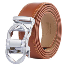 Load image into Gallery viewer, brown leather belt for men silver buckle