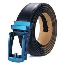 Load image into Gallery viewer, Tonywell_Leather_Mens_Ratchet_Belt_Black_Belt_Blue_Buckle