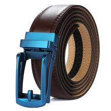 Load image into Gallery viewer, Tonywell_Leather_Mens_Ratchet_Belt_Brown_Belt_Blue_Buckle