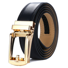 Load image into Gallery viewer, Tonywell_Leather_Mens_Ratchet_Belt_Dark_Blue_Belt_Gold_Buckle