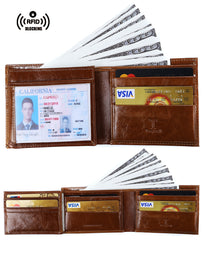 Tonywell RFID Blocking Trifold Mens Leather Wallet with 17 Pocket Extra Capacity ID Window Security Credit Card Holder Gift for Men